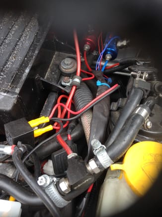 close view relay wired to soloniods and fused wire back to battery and earth on car body. Red fuel pipe T connection from car fuelpipe to red fuel solenoid.