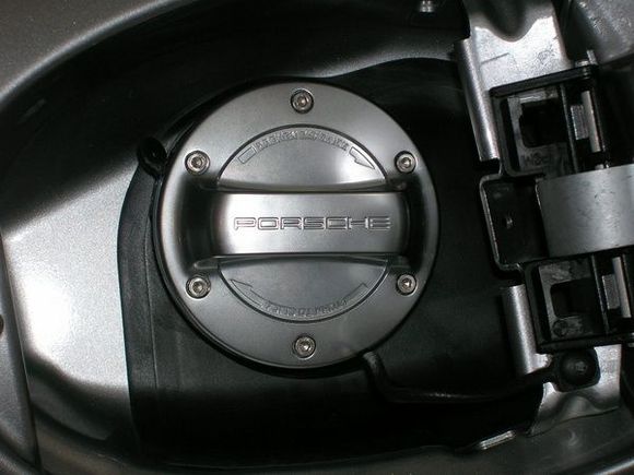 Aluminum gas cap installed