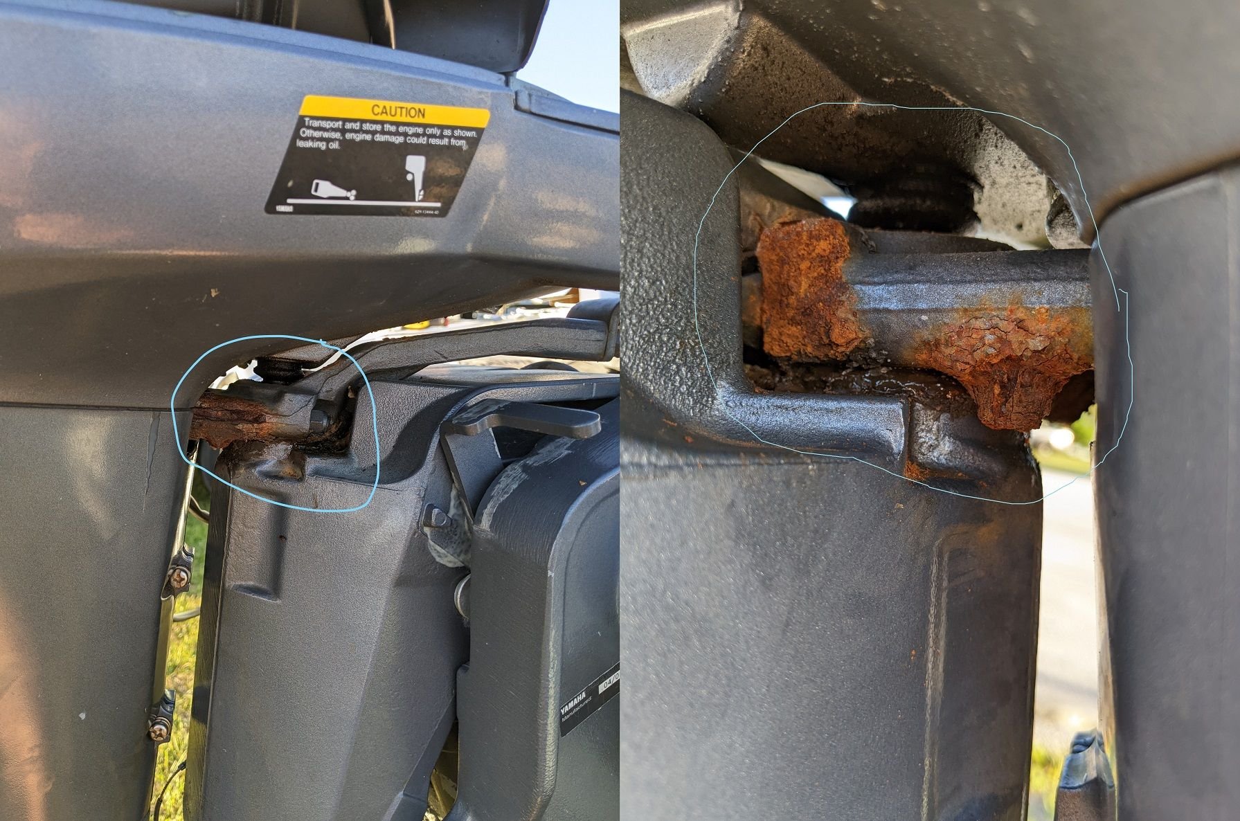 Outboard motor mounting bracket pivot point rusting The Hull Truth