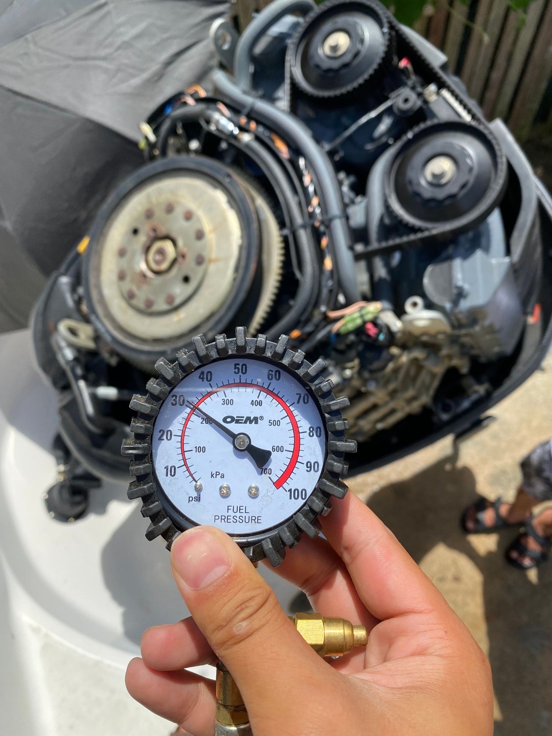 In neutral, engine runs and sounds great. In gear, boat can’t get above