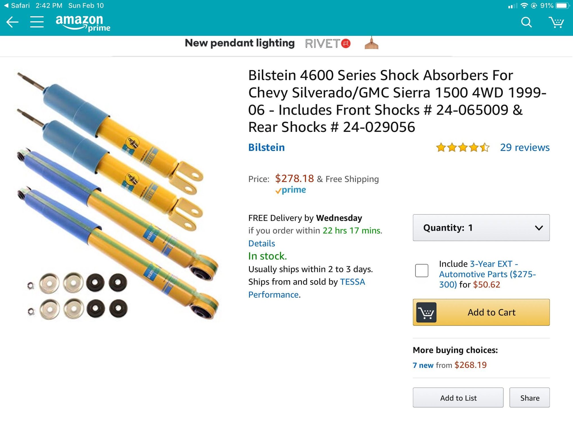 Bilstein 5100 Front Shocks (Pair) 0-2.5" Lift For Chevy Silverado 1500 4WD 1999-2006