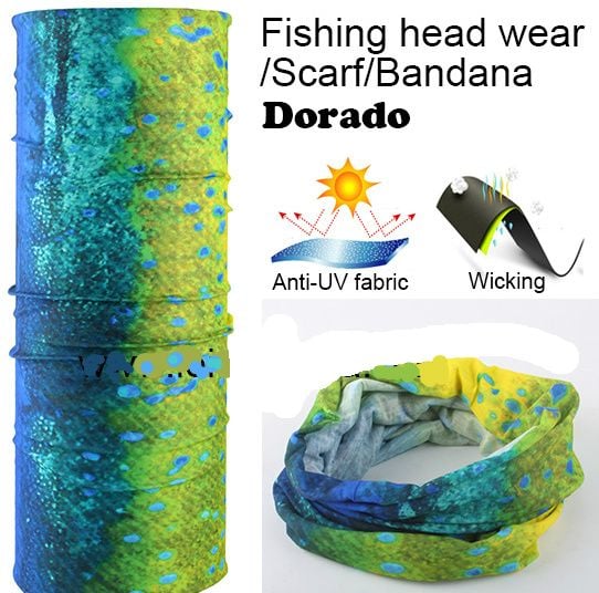 UV Face Mask Headwear Fishing Gator Bandana Scarf Neck Covering Blue Mahi Dorado 