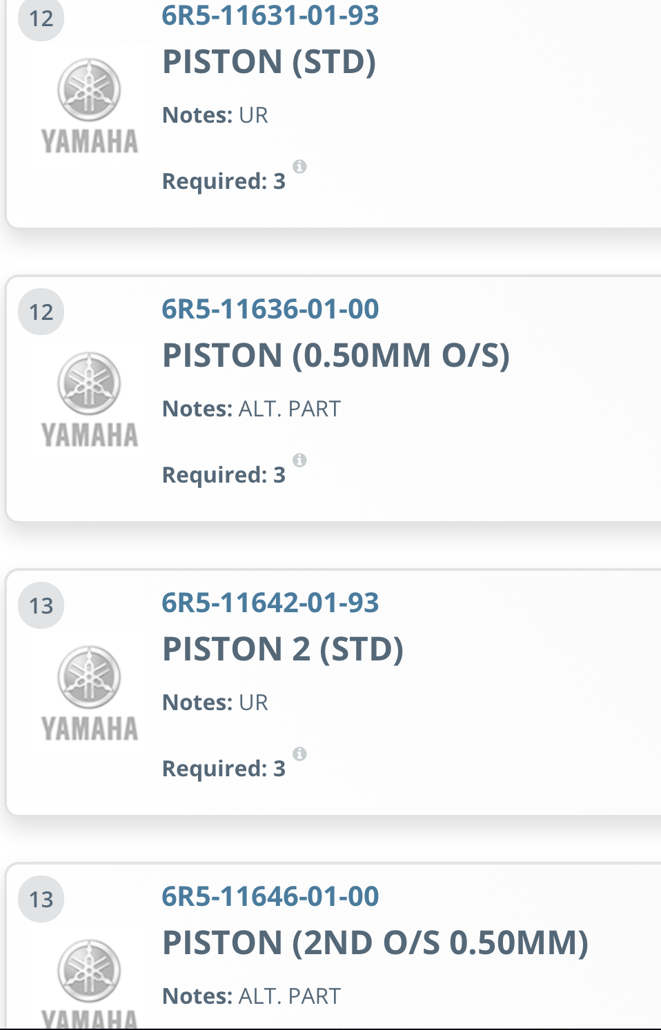 different piston part numbers for Yamaha The Hull Truth Boating and Fishing Forum