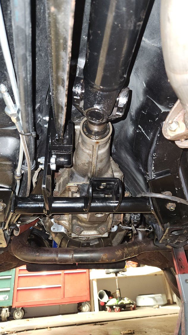 With driveshaft in. Had to shorten the stock driveshaft by about 1/2