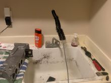 Dryer duct cleaner brush from Home Depot, easy to manipulate to clean runners and plenum