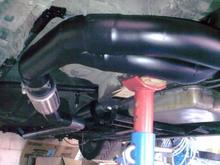 Heres a pic to show how close the exhaust is to the SFC. When I mounted in the Spohn Sub Frame Connectors I had to change the exhaust, again. The SFC limits the space a little bit. If the Y-pipe had been not-modified it would probable had cleared the SFC.