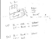 Test the reversing switch using a multimeter for continuity as shown in the attached picture.  With the switch set as if it has completed the "up" cycle test between R and orange, then test between L and blue. Next flip the switch as if it has completed the down cycle. Test between the R and blue, then L and white. If you have an open in any of the tests you've found that problem. GM discontinued it long ago, but I sell it inder my part number 205180 on the web site www.top-downsolutions.com. 