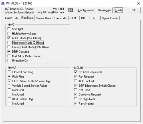 Screenshot of flag data, engine warmed up. Note the rich flag, which intermittently occurred.