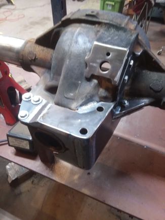 This is the 3rd spot i welded the bracket to. Honestly id of felt comfortable relying on just the 6, soon to be grade 8, 3/8" bolts. But to add some strength around where the torque arm mounts, i figured why not. 