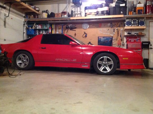 1987 iroc lowered 1.6" in the front and 1.3" rear using eibach sportline kit.