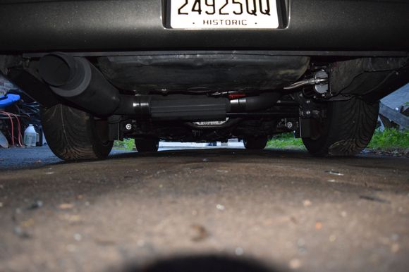For those wondering what ground clearance was with SS long tubes, dual 3" into single 4" over axle with dual mufflers and lowered. I honestly couldn't scrape it if I wanted too lol