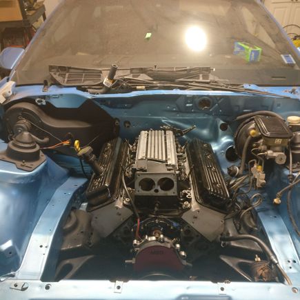Engine is in! Trans is in too but I didn't take any pictures yet!