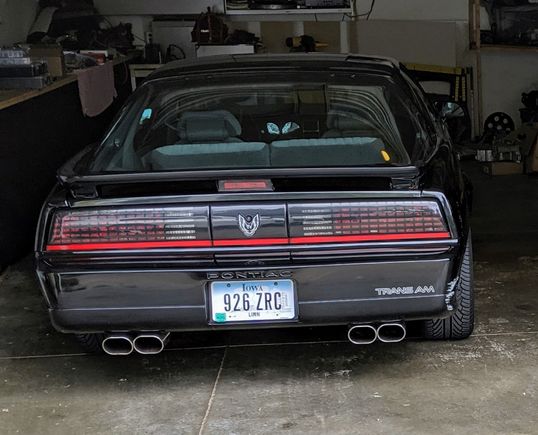 B&B Triflow Exhaust put on after the original rotted off the car from sitting in Dads garage for years.
Stock spoiler, it has never been replaced but it needs to be.