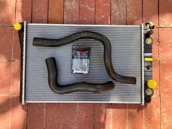 Radiator $0.00 (AutoZone LLW), Upper Radiator Hose $22.09, Lower Radiator Hose $17.67, Hose Clamps $4.41, Concentrate Antifreeze/Coolant $23.75 and 50/50 Antifreeze/Coolant $0.00 (AutoZone Rewards)
