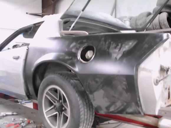 Rear quarter being installed.  This is the only work that we did not complete our selves.