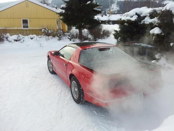 -5F. Nice winterconditions in Lillehammer. 
The trans am has a block heater, so i never cold start the engine in these low temperatures.
Studded wintertyres and borg wagner rear end.