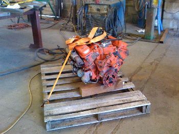 305 engine ready for install! This is the temporary engine that will just get the car running (while I build a more powerful 400 c.i. SB Chevy V8 on the side for later install). I still need everything else to make this engine actually start, all I have right now is the clutch and flywheel.