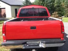 NEW BUMPER! God those things are expensive. It's an 88 truck, but I decided to keep the new model parts theme my dad had in mind. Yes, the dual exhaust out the back is gone, I'm getting a new true dual system installed! The old one rusted off.