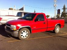 My truck, a '99 reg cab, long box 2wd 1500 with a 4.8 V8. Great truck! Runs great, just bought it. Havnt done anything to it yet, but will soon. Rims might be first to go.