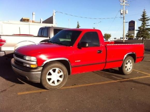 My truck, a '99 reg cab, long box 2wd 1500 with a 4.8 V8. Great truck! Runs great, just bought it. Havnt done anything to it yet, but will soon. Rims might be first to go.