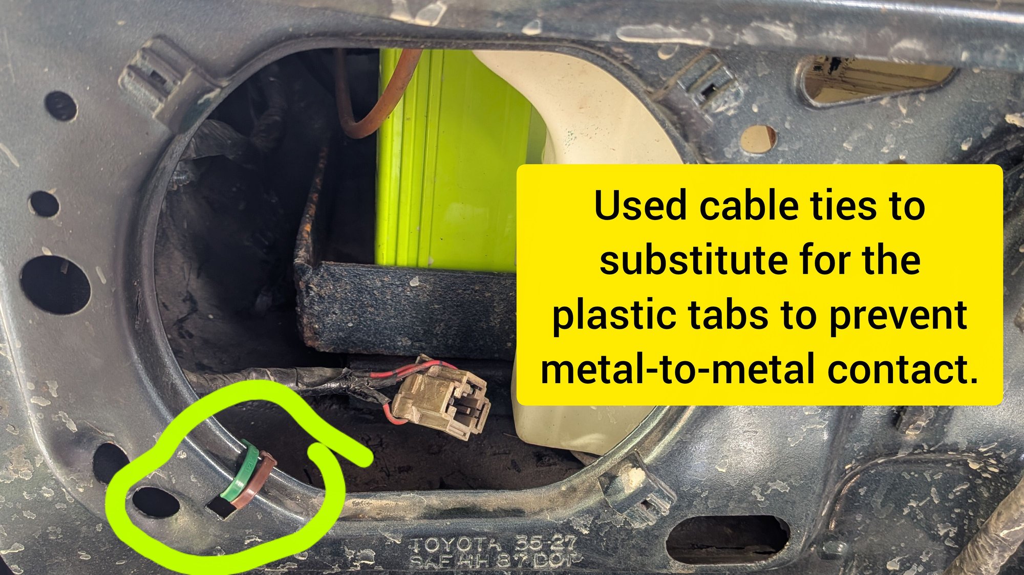I also substituted cable ties for the missing plastic friction reducing tabs.