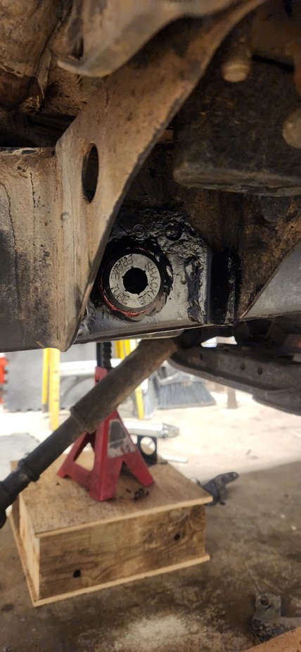 Bushings going in. Grease inside tube and on bushing. As before used the large vise grips to push them in.