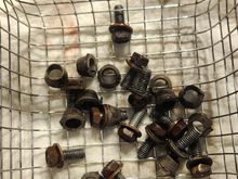 The cone washer and bolts were so filthy i didn't even want to putm on. A quick 5 minutes in sonice cleaner made them much better.