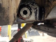 Bushings going in. Grease inside tube and on bushing. As before used the large vise grips to push them in.