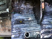 had to chip up some unprepped bed liner, clean rust with wheel, then prepped with POR15 cleaner/etcher, laid it down with cloth on drivers side where it was bad.  not professional but pretty rock solid.