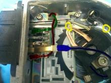 Finished and wired back up with yellow showing initial indexing scratches made before the swap, green/red/blue showing the correct position of the wires that have been reconnected