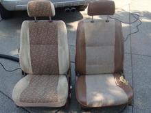 craigslist find!!! two perfect sr5 seats w/ lumbar adj. for $150. the one on the right was my stock seat, which looks like my pitbull mistook it for a scooby snack.