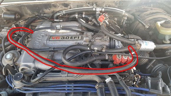 Mystery hose highlighted in red.