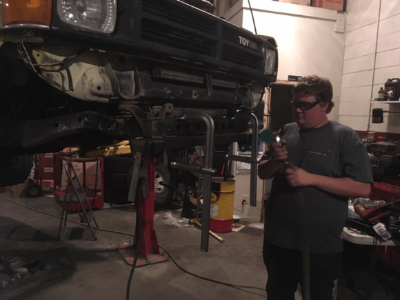 after everything is removed you have to tack on the front spring hanger, in the directions it says you can mount it either flush with the frame or 3/4" forward. I purchased the 4" lift springs with 1" lift shakles (total 5" lift) so i put it 3/4" forward so that we could get a proper shackle angle