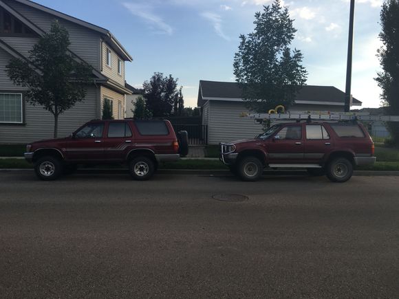 The other truck here is my work truck it is a RHD 2LT diesel, with I might add has a two inch lift kit.  It is loaded but it does not have OME springs as far as I know..  Not sure what is in there, but they are definitely stiffer.  The Surf carries about 400lbs constantly.