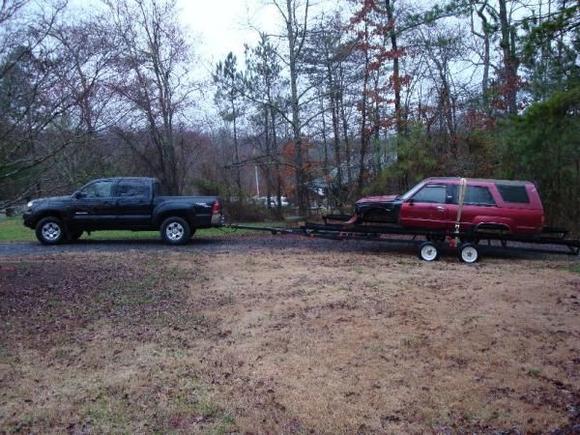 Ready to go. On my way to put the body and frame back together at my buddy's "laboratory".