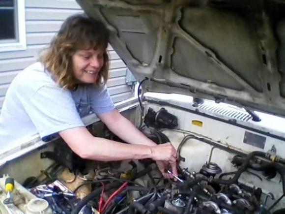 She is working