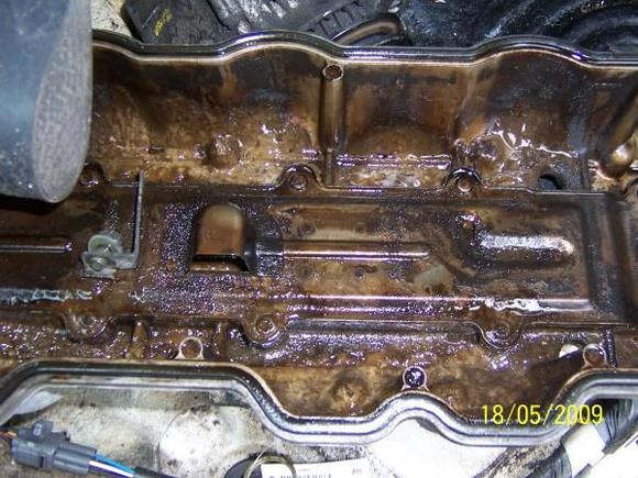 My water and oil mixed due to the timing chain rubbing a hole in the timing cover and that is the mess thats left in my valve cover