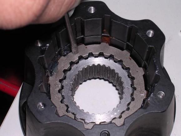 Newly modified gear installed in hub. Before machining the inner gear was the same height as the outer gear.