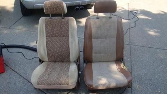 craigslist find!!! two perfect sr5 seats w/ lumbar adj. for $150. the one on the right was my stock seat, which looks like my pitbull mistook it for a scooby snack.