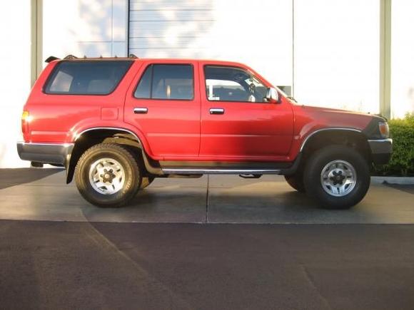 I bought this Runner up in Portland, OR with 68K on the Odometer back in early 2007.  I bought it from my aunt who rarely drove it because of the gas mileage (she has a Camry hybrid) so it spent most of its time in her heated garage.  She would drive it in the rain/snow but she also installed the aftermarket stereo &amp; speakers (with remote control) as well as the ProLock anti theft device and front bug guard. $6,000.  The tires were new, the brakes good, and the battery fresh.  She bought and never used a pair of heavy-duty tire chains so I'm stuck with the 10x31.5s.  She did a nice job with upkeep, but it needed a good cleaning &amp; hand wax.  I added the rear lift, the bra, the altimeter/tilt gauge, the cell phone/GPS 12V adapter, the 750W power inverter, MP3 player, and I bought a Thule roof cage (bolts right to the luggage rack).  

Next up:  I really need an exhaust (stainless steel, Downey probably... headers if I can afford 'em) because mine is the original sans the Catalytic converter (stolen in L.A. last year).  And I'd like a chrome bull bar with Hella or Piaa lights and possibly some used chrome Smittybilt nerf bars.

Most everything on this Runner was stock.  It had just went through the recall with ~60K miles, so it has a new timing belt, water pump and of course, head gasket.  She still has her original 1992 floormats (a good scrubbing at the car wash and they were good-as-new!)

I have drained and replaced the brake fluid, tranny fluid and coolant.  I put new plugs, belts and brakes and a fuel filter on her.  And this weekend I'm gonna spend a lot of time undercoating her undercarriage (where some surface rust is beginning to form).

All and all, a good deal.  Portlanders take good care of their 4WDs, and my aunt kept up on it.  She wasn't gonna sell it to me so I had to beg.  It spends its time in a carport in San Jose, CA now.  not bad.  It's been up in the Sierra-Nevadas once (not one problem!) and it has shown potential for the mountains.