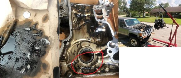 oil pan debris...not good.  don't have time to try and "make it run", rather start fresh...