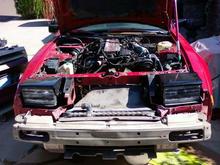 bumper off (hood put back on, on the count of rain might approach)