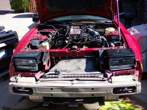 bumper off (hood put back on, on the count of rain might approach)