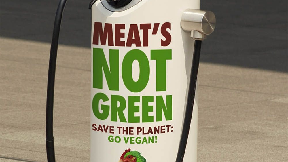 PETA vegan ad on electric-car charger