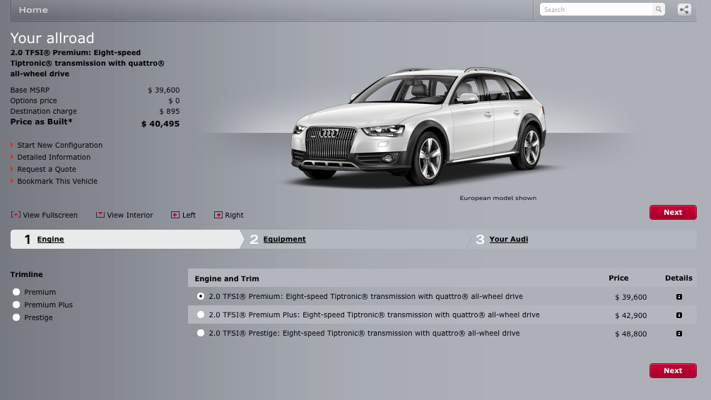 Audi of America's allroad configurator microsite