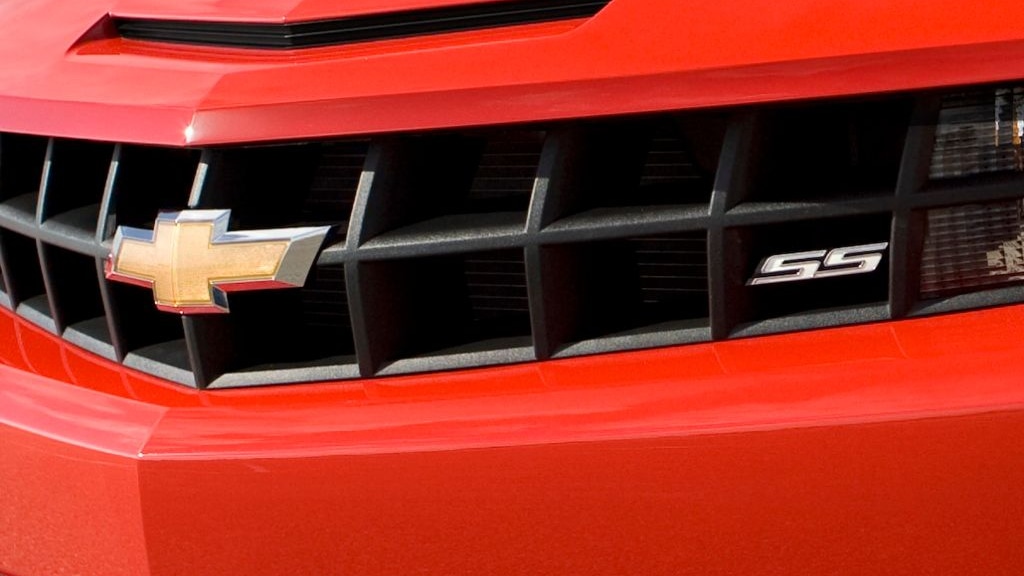 Chevrolet and SS logos on a 2010 Camaro grille