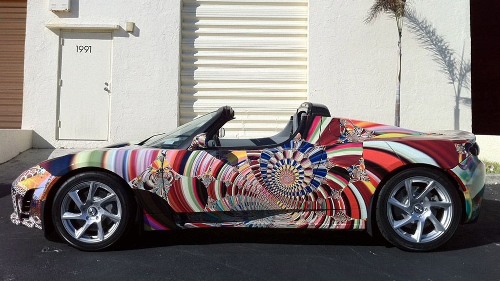 Tesla Roadster art car by Laurence Gartel