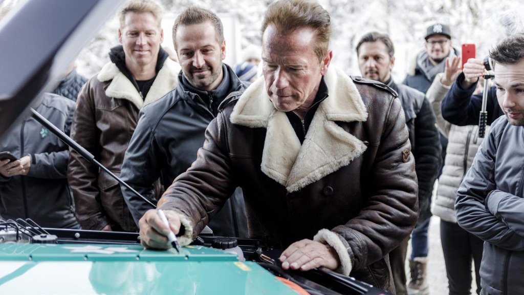 Arnold Schwarzenegger with Kreisel Mercedes-Benz G-Class electric conversion