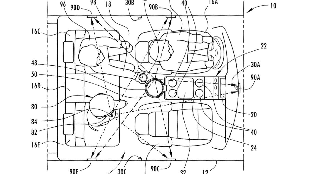 Ford sliding center console patent image