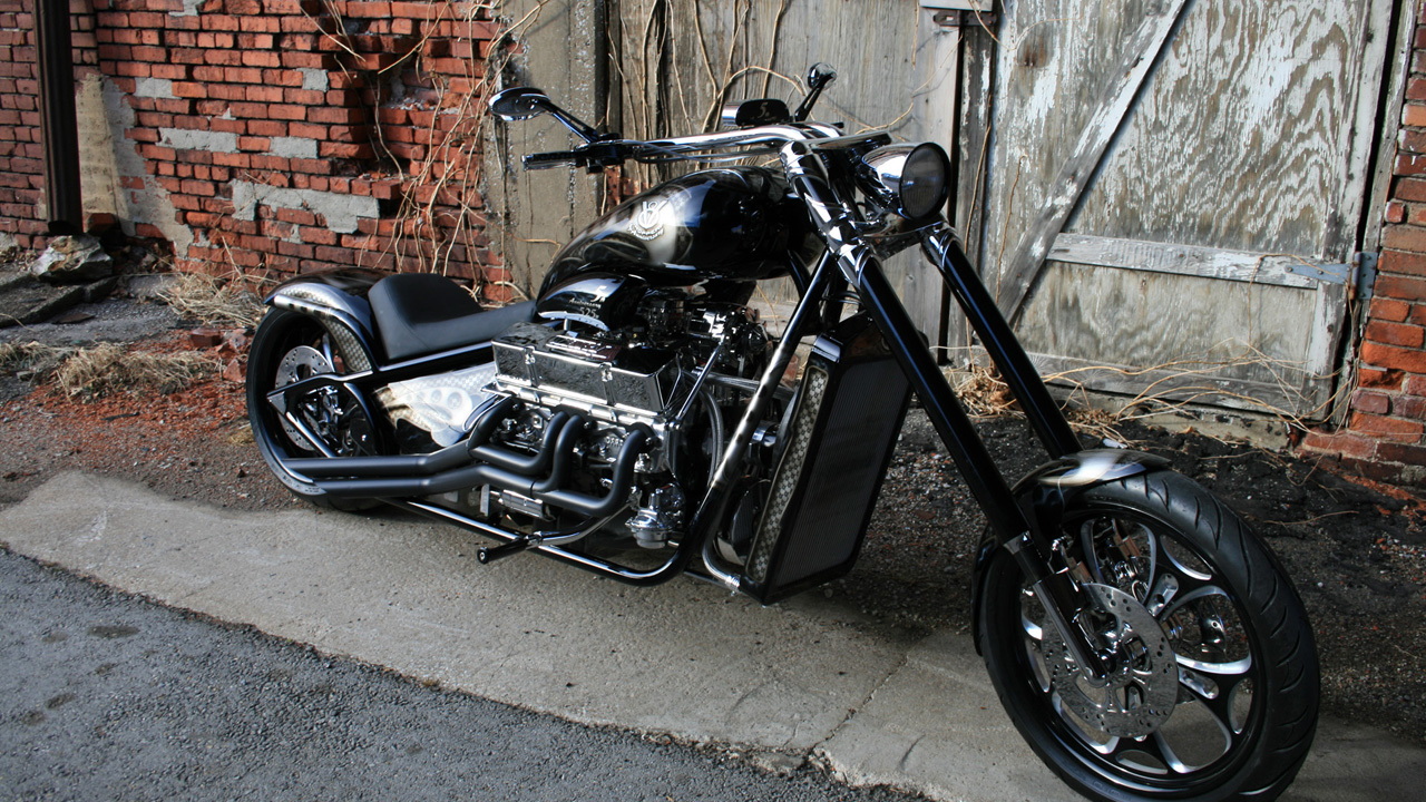 V-8 Choppers Chevy V-8-powered motorcycle -- image via Serious Wheels